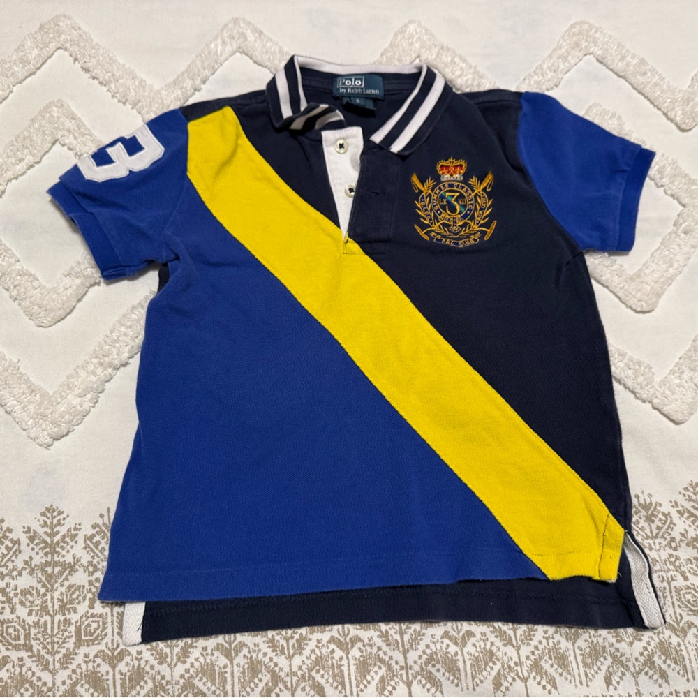 Polo by Ralph Lauren Kids Navy and Yellow Polo Shirt Size Five Little Boys